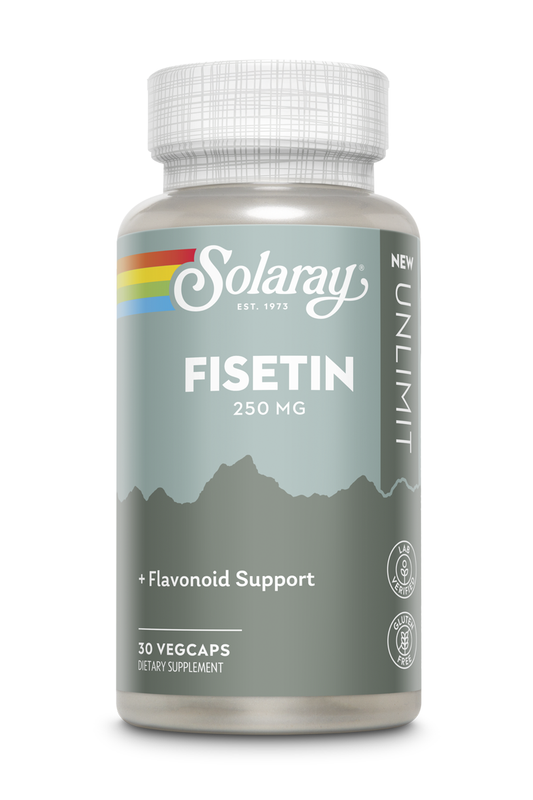 Solaray Fisetin, 250 mg, 30 veggie capsules for flavonoid support and antioxidant activity.