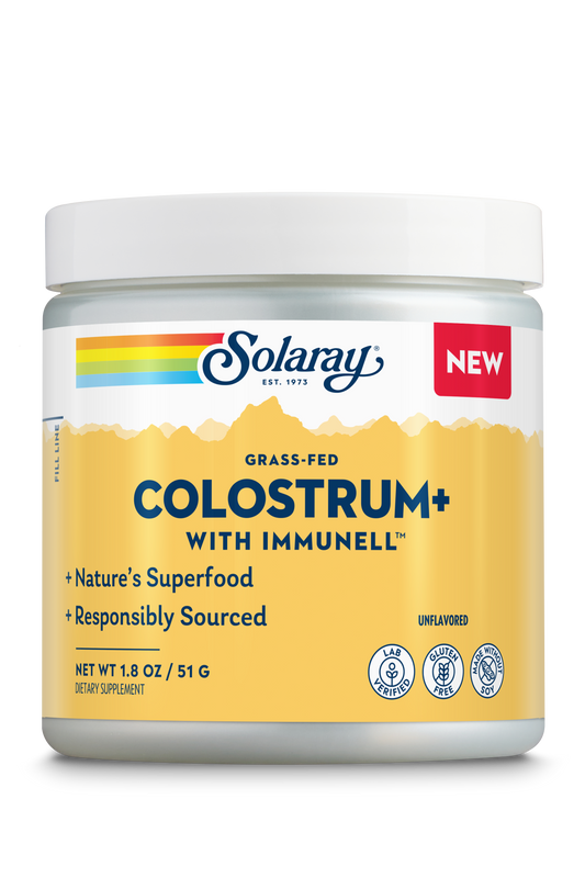 Solaray Colostrum+ dietary supplement, unflavored, 1.8 oz, from grass-fed cows with Immunell.