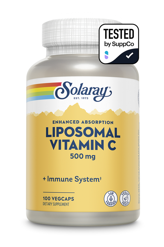 Solaray Liposomal Vitamin C, 100 vegcaps, 500mg for enhanced absorption and immune support.