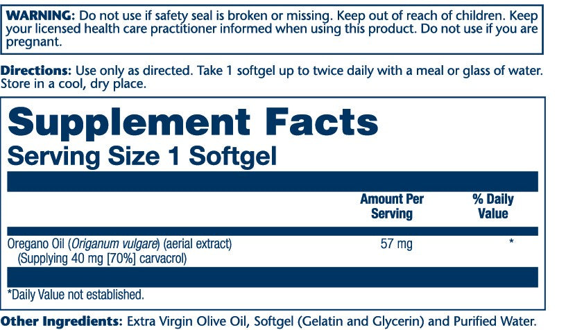 Oregano Oil 70% Carvacrol, 57mg