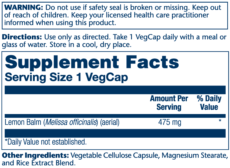 Lemon Balm Aerial 475mg