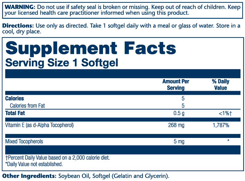 Vitamin E, Mixed Tocopherols 268mg