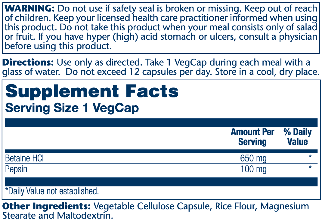 High Potency Betaine HCl with Pepsin
