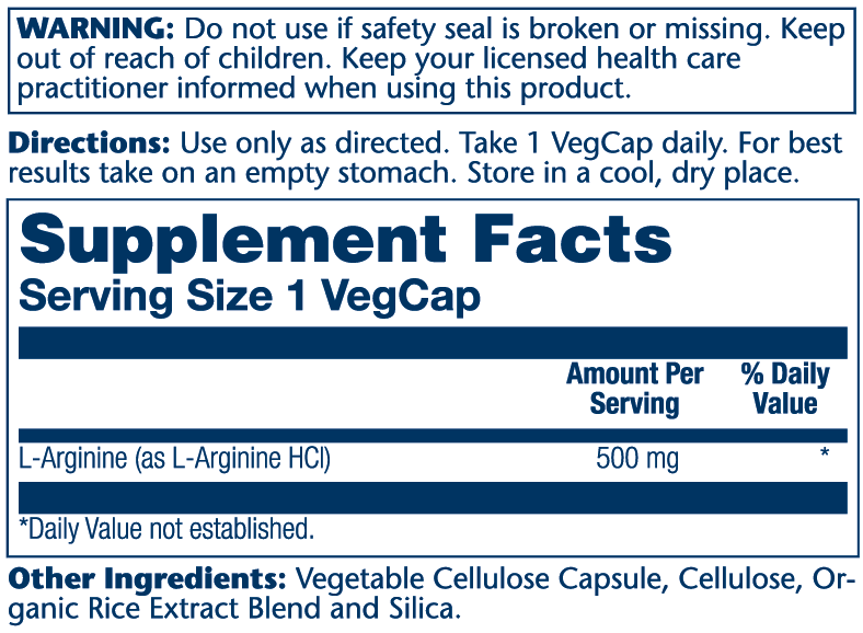 L-Arginine, Free Form 500mg