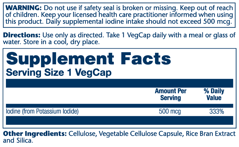 Iodine (as Potassium Iodine) 500mcg