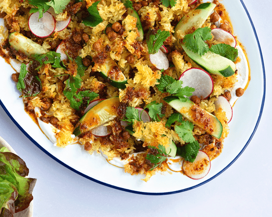 Cooking at Every Stage: Saffron Crispy Rice Salad with Harissa Vinaigrette