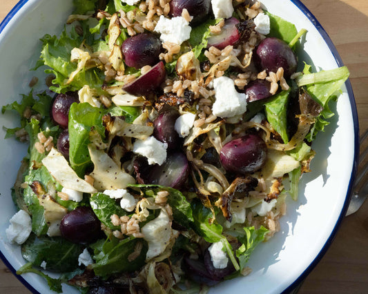 Cooking at Every Stage: Balsamic Roasted Grape Salad with Cauliflower Bisque