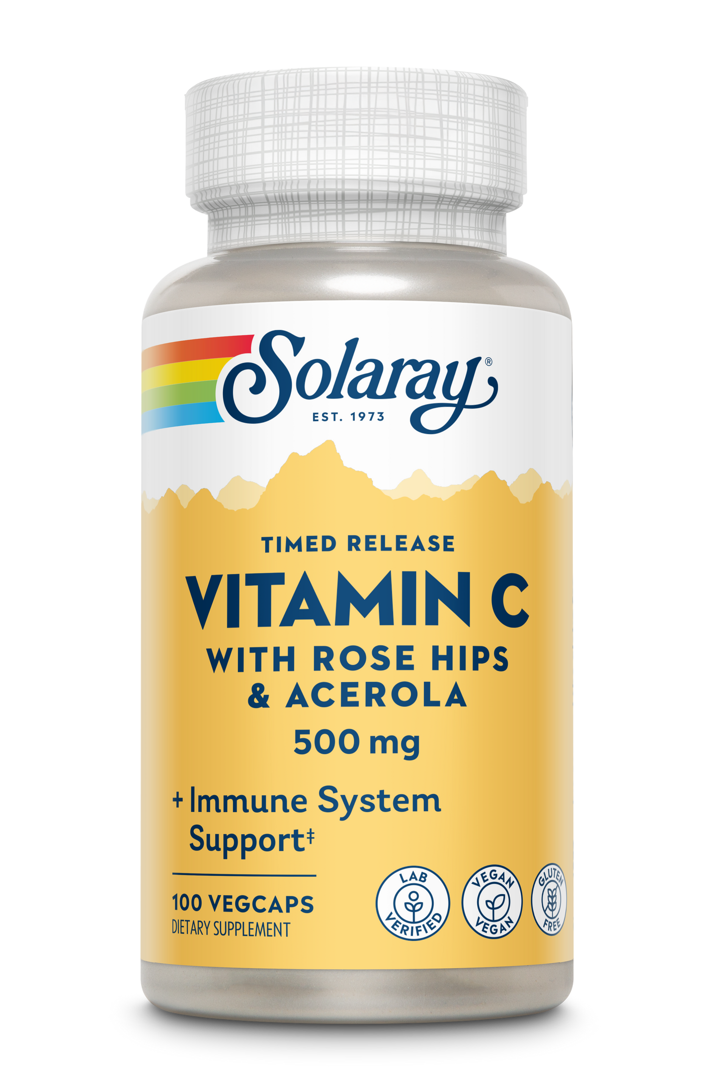 Solaray Vitamin C With Rose Hips & Acerola 500mg, 100 vegcaps, for antioxidant immune support.