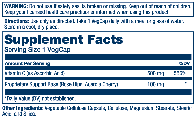 Solaray Vitamin C With Rose Hips & Acerola 500mg: 500mg Vit C, 100mg base. See top for warnings and directions.