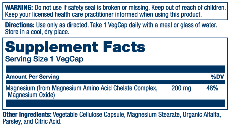 Magnesium, Amino Acid Chelate 200mg