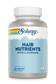 Plastic bottle of Solaray Hair Nutrients dietary supplement capsules with biotin support.