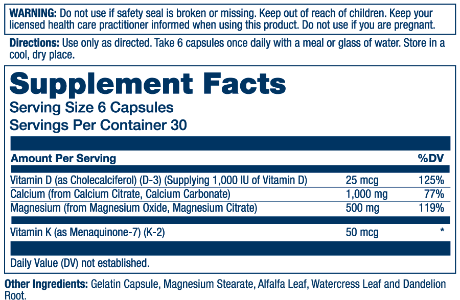 Cal-Mag Citrate w/D-3 & K-2, 2:1 Ratio