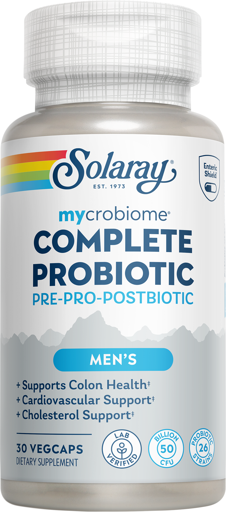 Solaray Mycrobiome Complete Probiotic Men's, 30 vegcaps, supports colon health with a targeted probiotic formula.