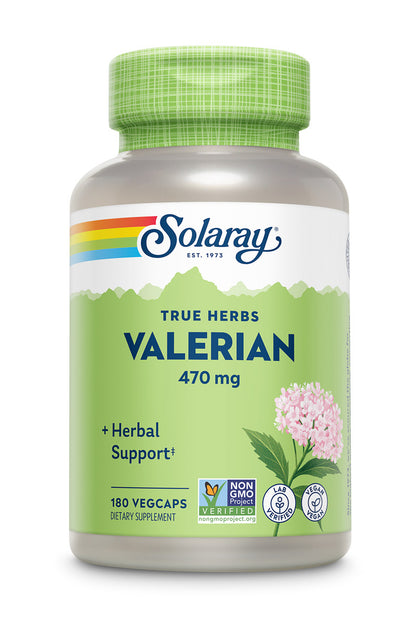 Solaray Valerian Root 470mg, 180 vegcaps, herbal supplement for relaxation, Non-GMO & Lab Verified.