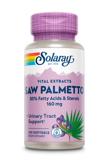 Solaray Saw Palmetto Berry Extract 160mg, 120 softgels for prostate and urinary tract health support.