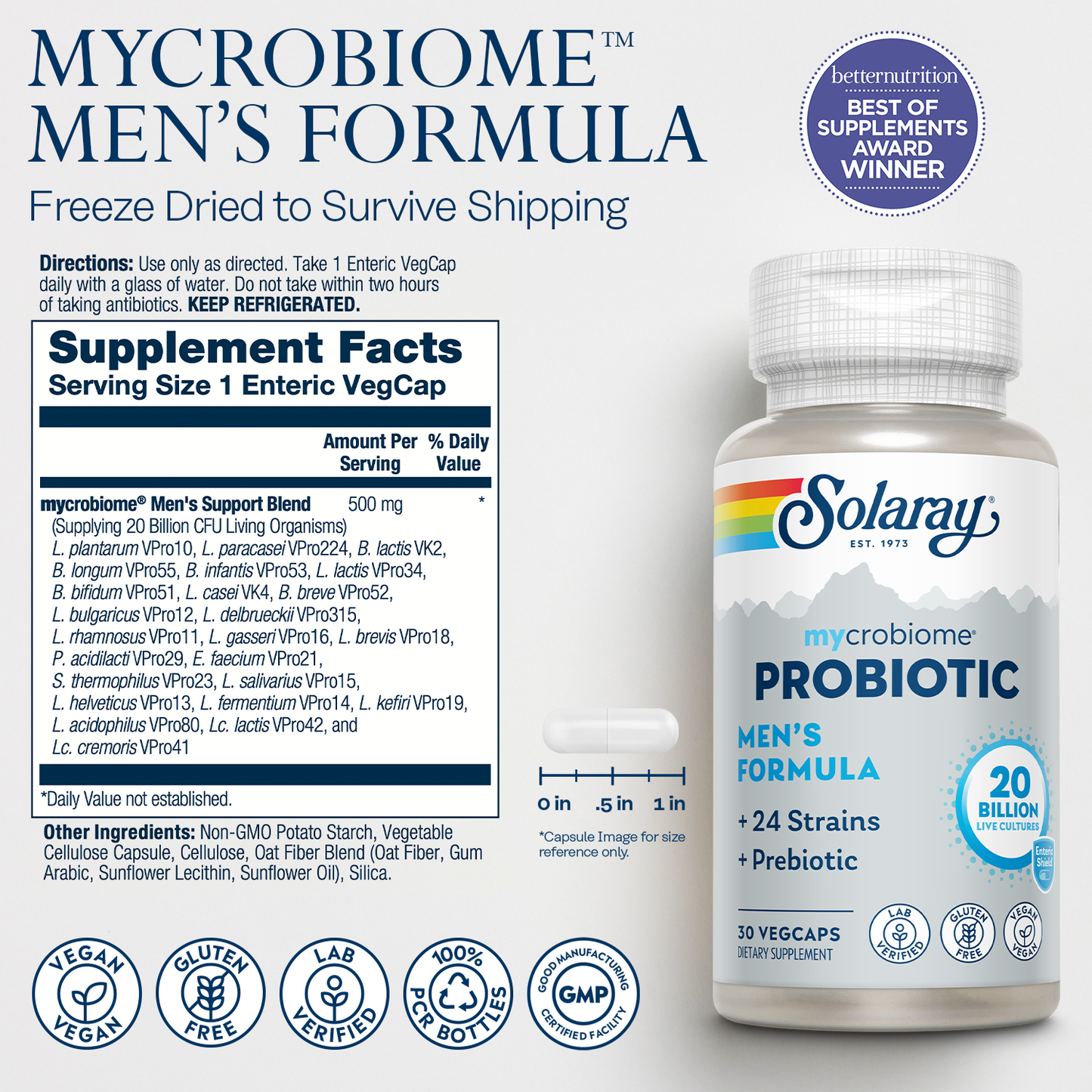 Mycrobiome Probiotic Men's Formula, 20 Billion, 24 Strain Once Daily