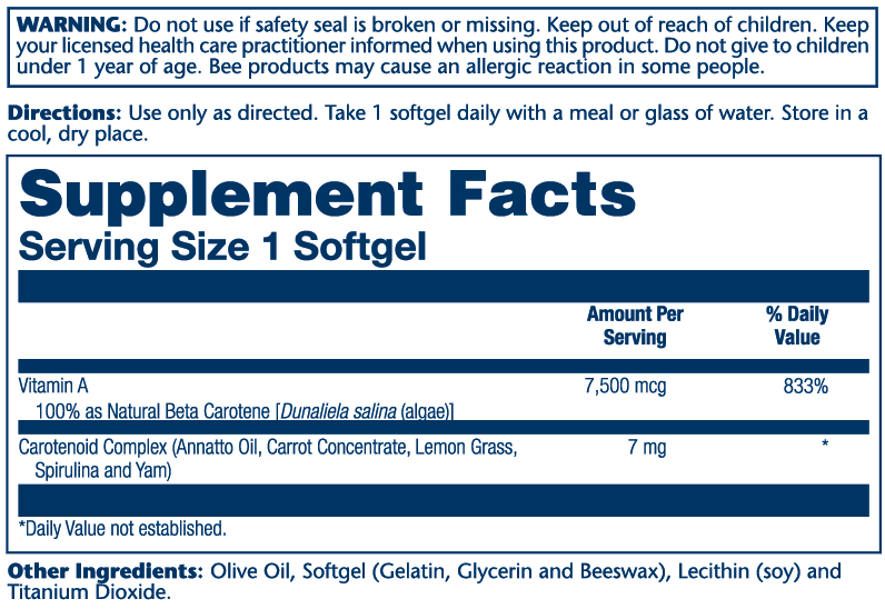 Food Carotene, Vitamin A As Beta Carotene 7500mcg